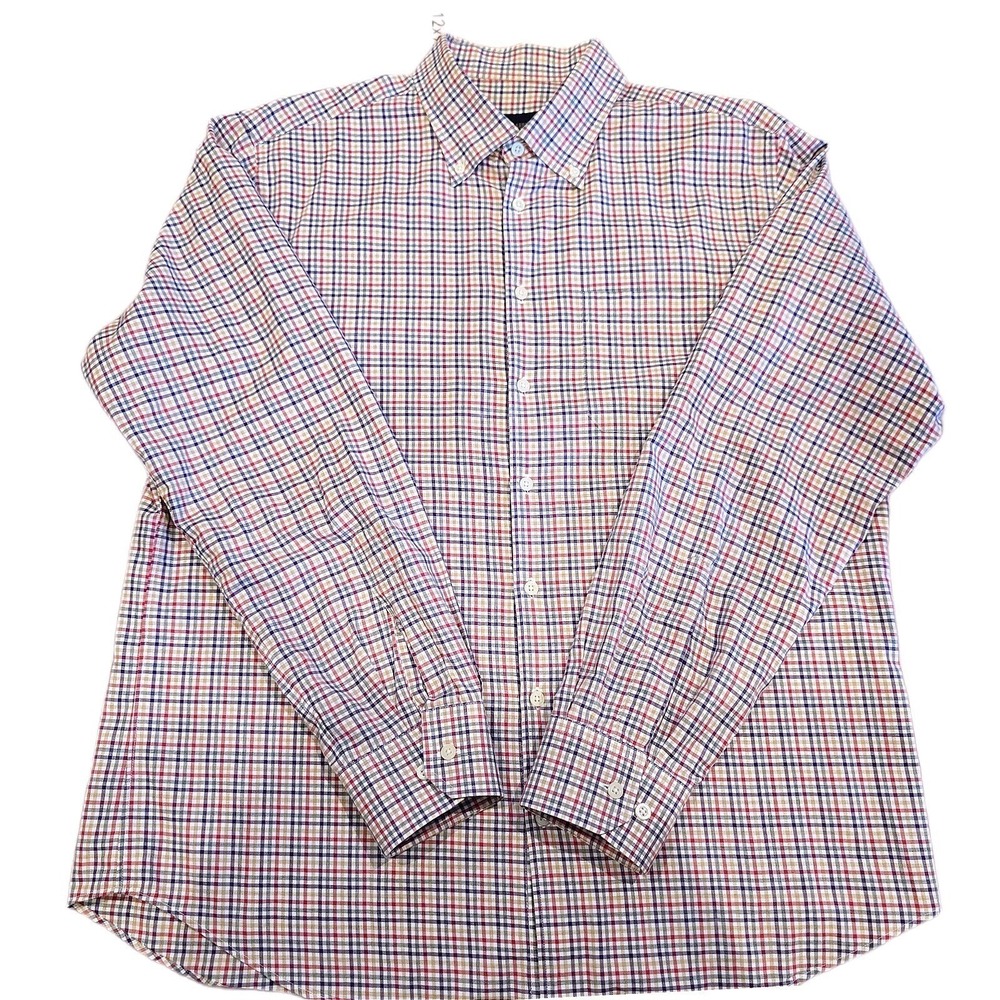 Scott Barber Men's XL Multicolor Plaid Button Down Shirt 100% Cotton Long Sleeve